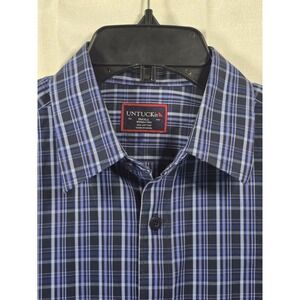 Untuckit Shirt‎ Men Small Blue Plaid Button Up Long Sleeve Dress Shirt